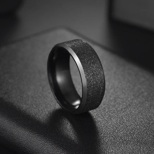 Simple 8mm Stainles Steel Frosted Finger Rings For Men Woman High Quality Black Polished Wedding Engagement Ring Jewelry Gifts