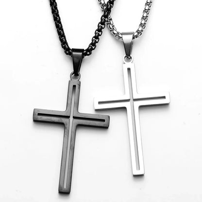 Hollow Cross Simple Amulet Stainless Steel Men's Necklace Pendant Chain