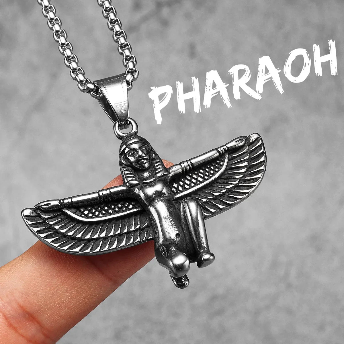Egyptian Pharaoh Eagle Wing Stainless Steel Men's Necklace Pendant Chain
