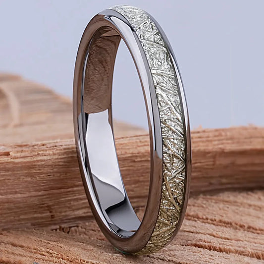 Trendy 4mm Men Stainless Steel Rings Vintage Silver Color Meteorites Inlay High Polished Rings For Men Wedding Band Jewelry Gift