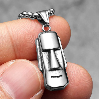 Easter Island Moai Stainless Steel Men's Necklace Pendant Chain