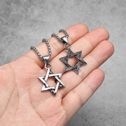 Star Of David Seal of Solomon Stainless Steel Men's Necklace Pendant Chain