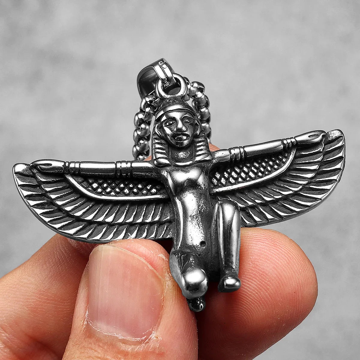 Egyptian Pharaoh Eagle Wing Stainless Steel Men's Necklace Pendant Chain
