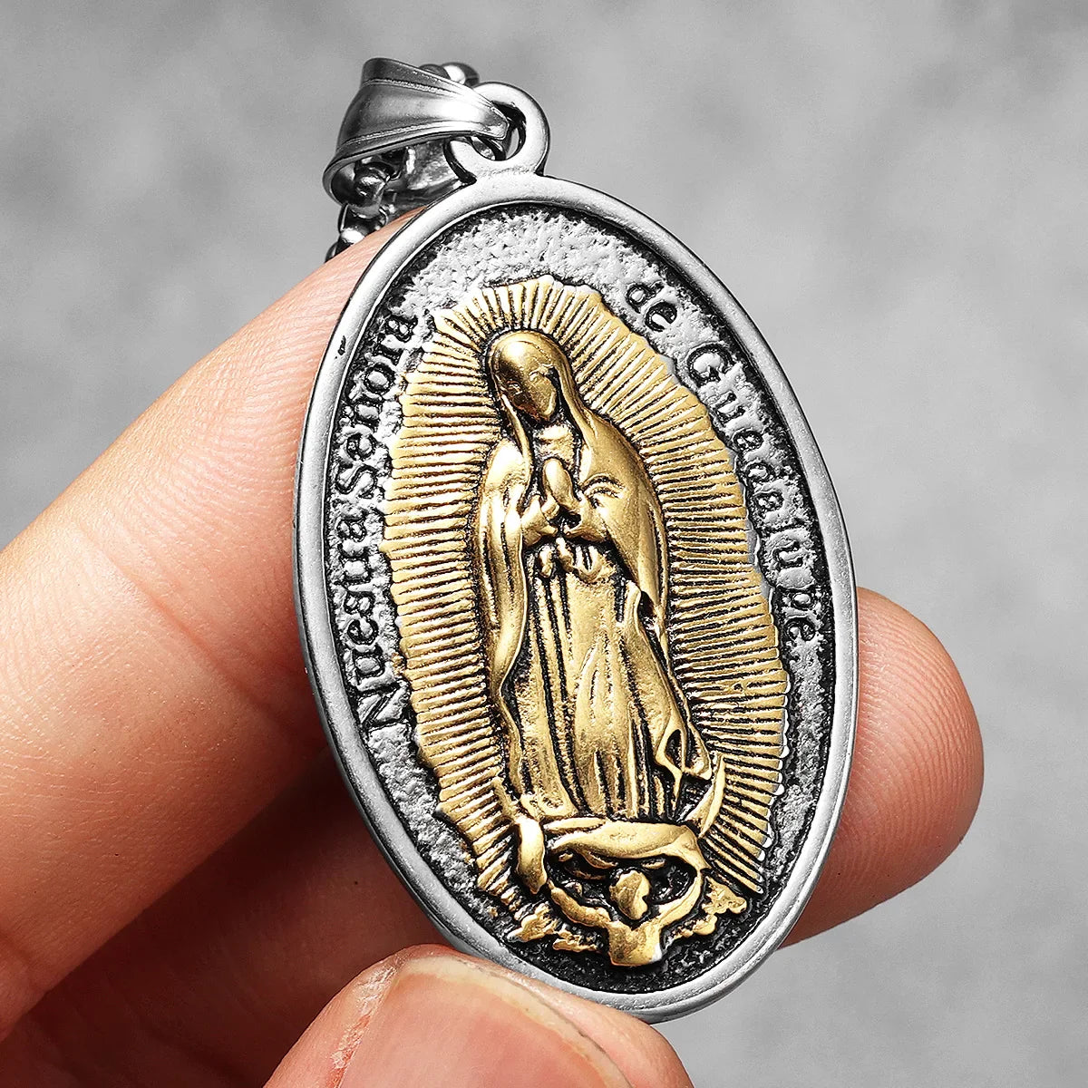 Our Lady of Guadalupe Rose Stainless Steel Men's Pendant Necklace