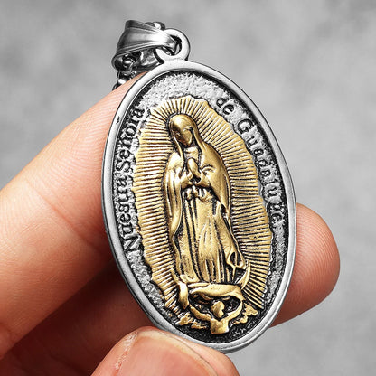 Our Lady of Guadalupe Rose Stainless Steel Men's Pendant Necklace