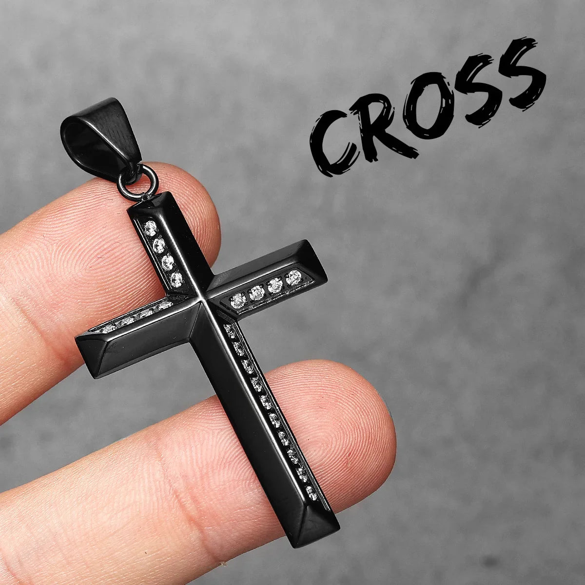 Simple Gemstone Cross Stainless Steel Men's Necklace Pendant Chain