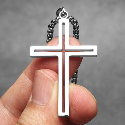 Hollow Cross Simple Amulet Stainless Steel Men's Necklace Pendant Chain