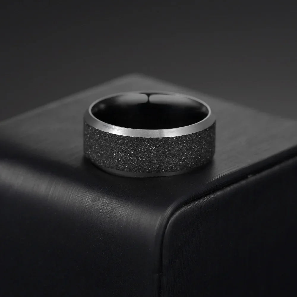 Simple 8mm Stainles Steel Frosted Finger Rings For Men Woman High Quality Black Polished Wedding Engagement Ring Jewelry Gifts