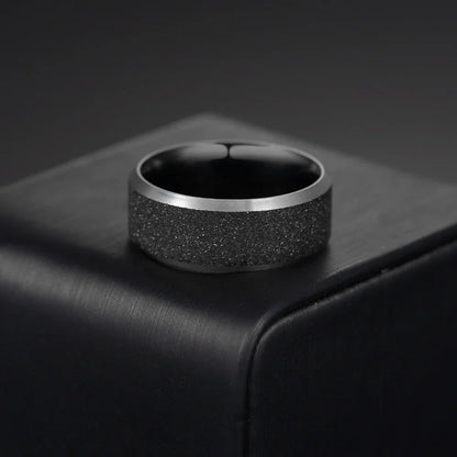 Simple 8mm Stainles Steel Frosted Finger Rings For Men Woman High Quality Black Polished Wedding Engagement Ring Jewelry Gifts