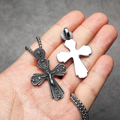 Retro Jesus Cross Amulet Stainless Steel Men's Pendant Necklace
