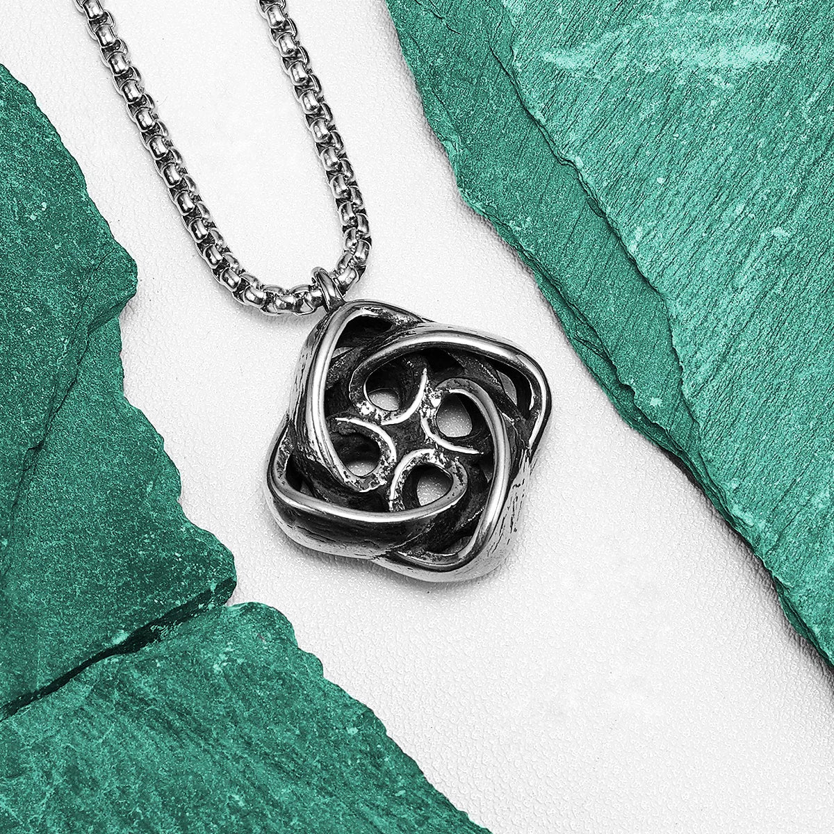Celtic Knot Spiral Stainless Steel Men's Necklace Pendant Chain