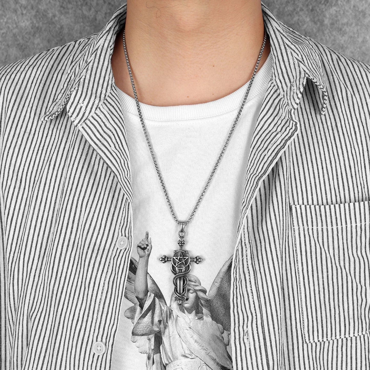 Serpentine Cross Amulets Stainless Steel Men's Necklace Pendant Chain