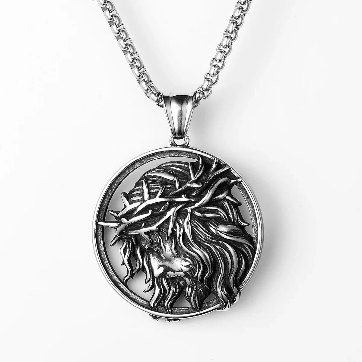 Crown of Thorns Christian Jesus Stainless Steel Men's Necklace