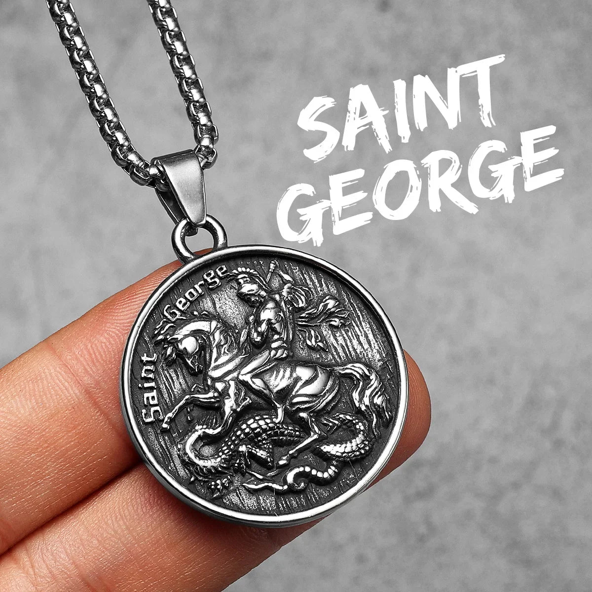 Archangel St. Michael Defeating Satan Stainless Steel Pendant Men's Necklace