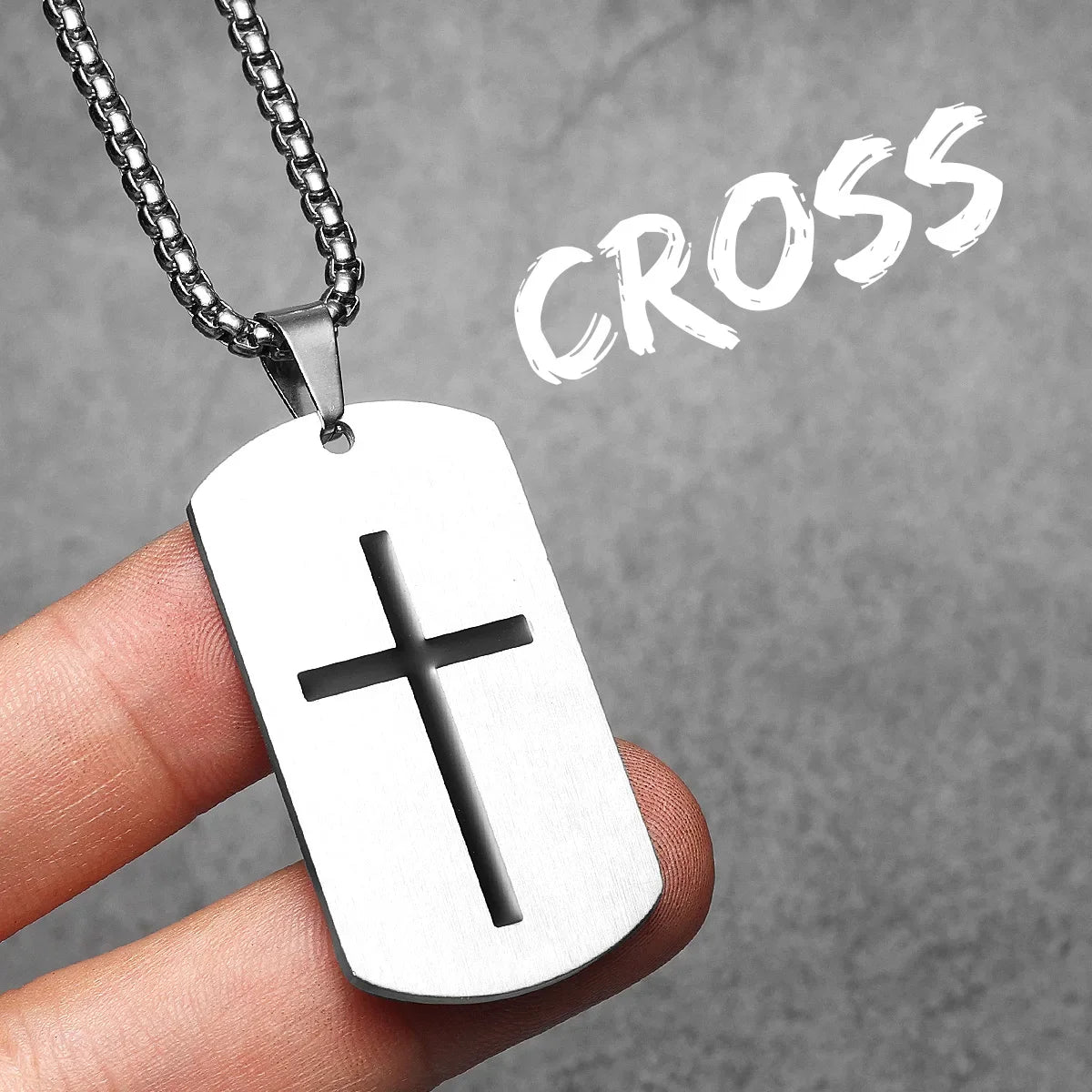 Cross Amulet Bible Tag Stainless Steel Pendant Men's Necklace