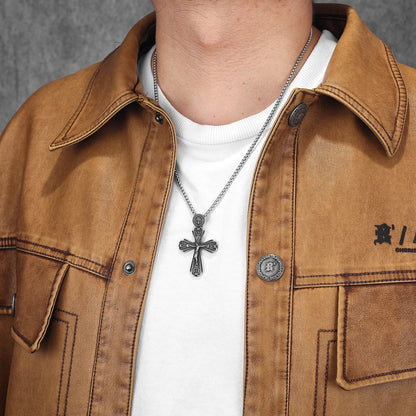 Retro Jesus Cross Amulet Stainless Steel Men's Pendant Necklace