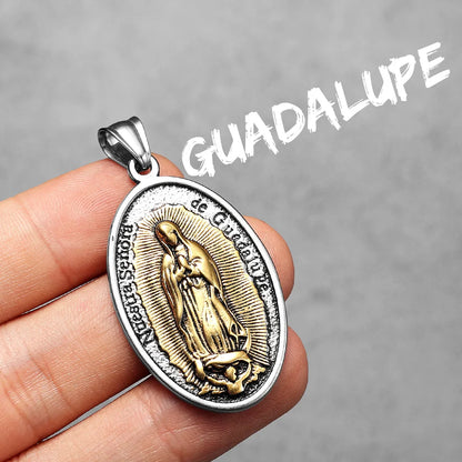 Our Lady of Guadalupe Rose Stainless Steel Men's Pendant Necklace