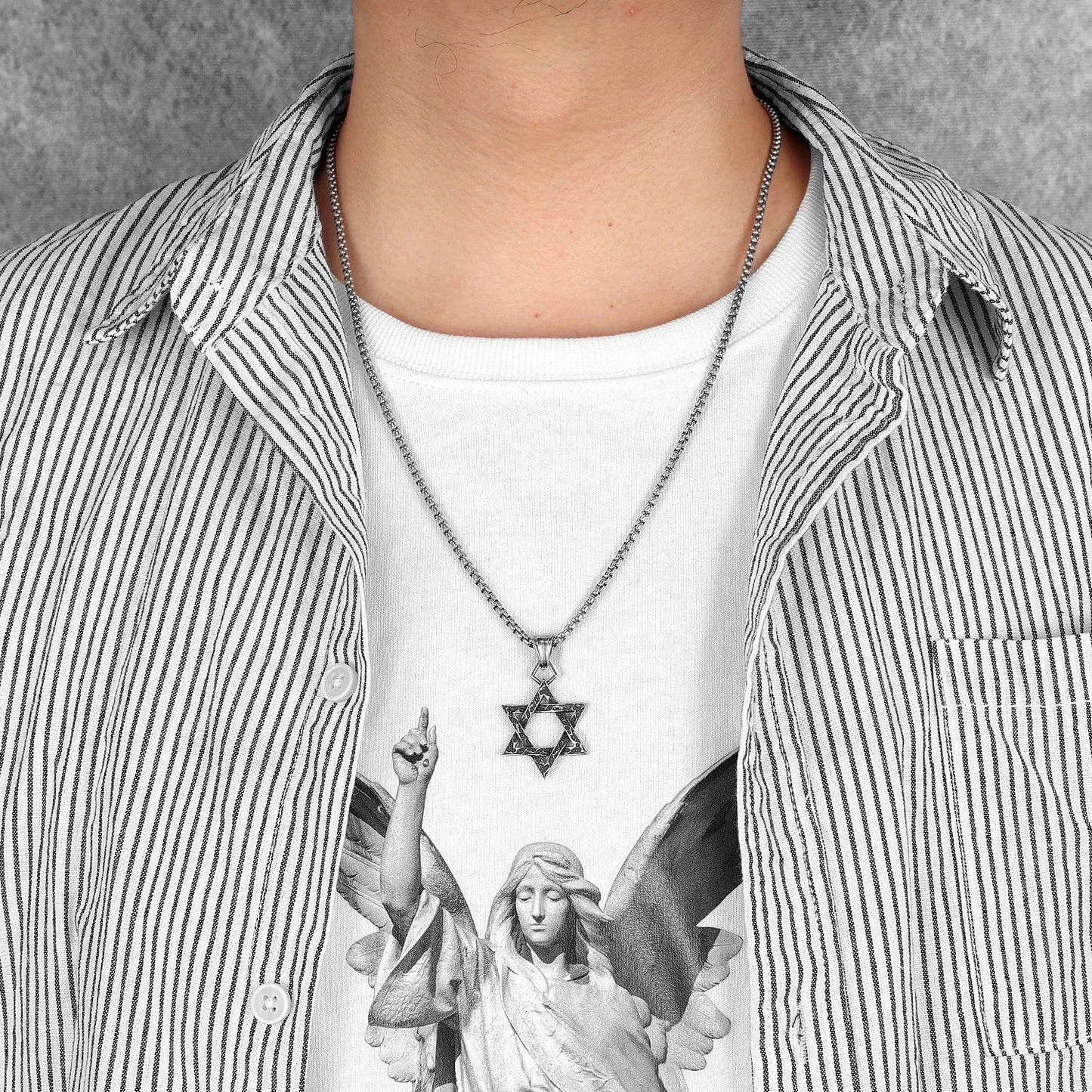 Star Of David Seal of Solomon Stainless Steel Men's Necklace Pendant Chain