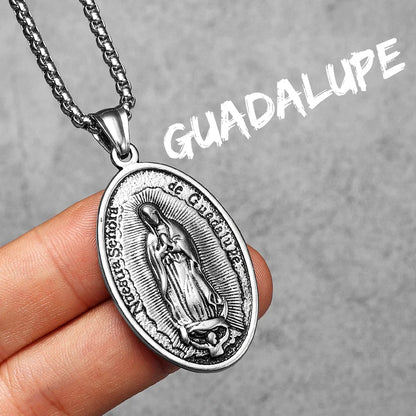 Our Lady of Guadalupe Rose Stainless Steel Men's Pendant Necklace