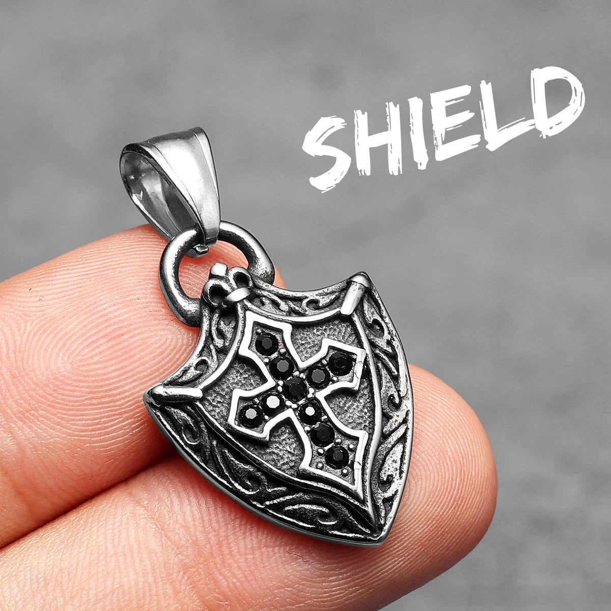 Cross Shield Amulets Gemstone Stainless Steel Men's Necklace Pendant Chain