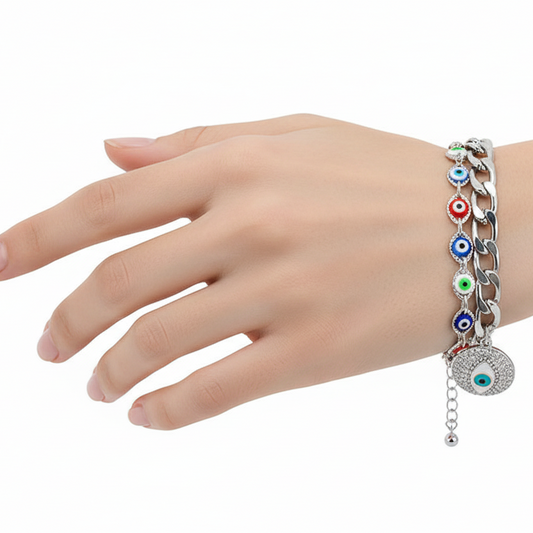 2pcs Evil Eye Charm Adjustable Layered Chain Bracelets