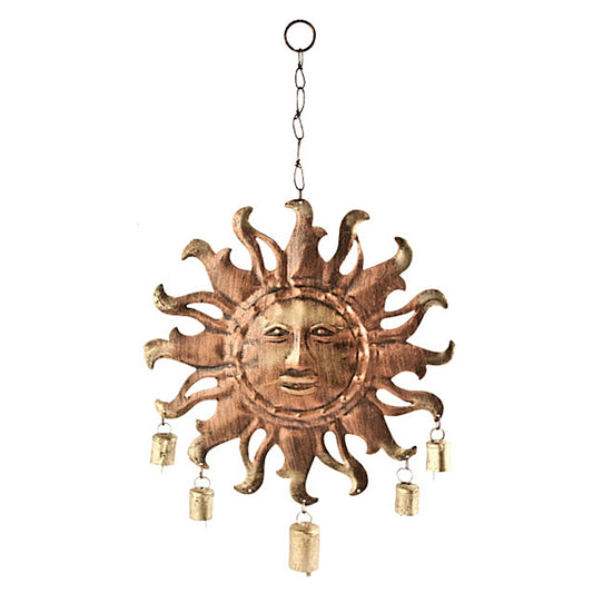 Sun Face Wind Chime - Brass with 5 Copper Mongolian Bells