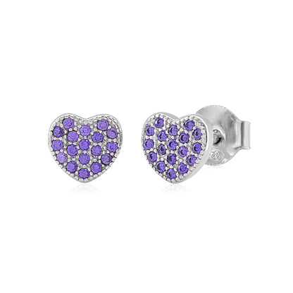 Heart Earrings in Sterling Silver with CZ Pavé or Yellow Gold Plated