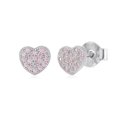 Heart Earrings in Sterling Silver with CZ Pavé or Yellow Gold Plated