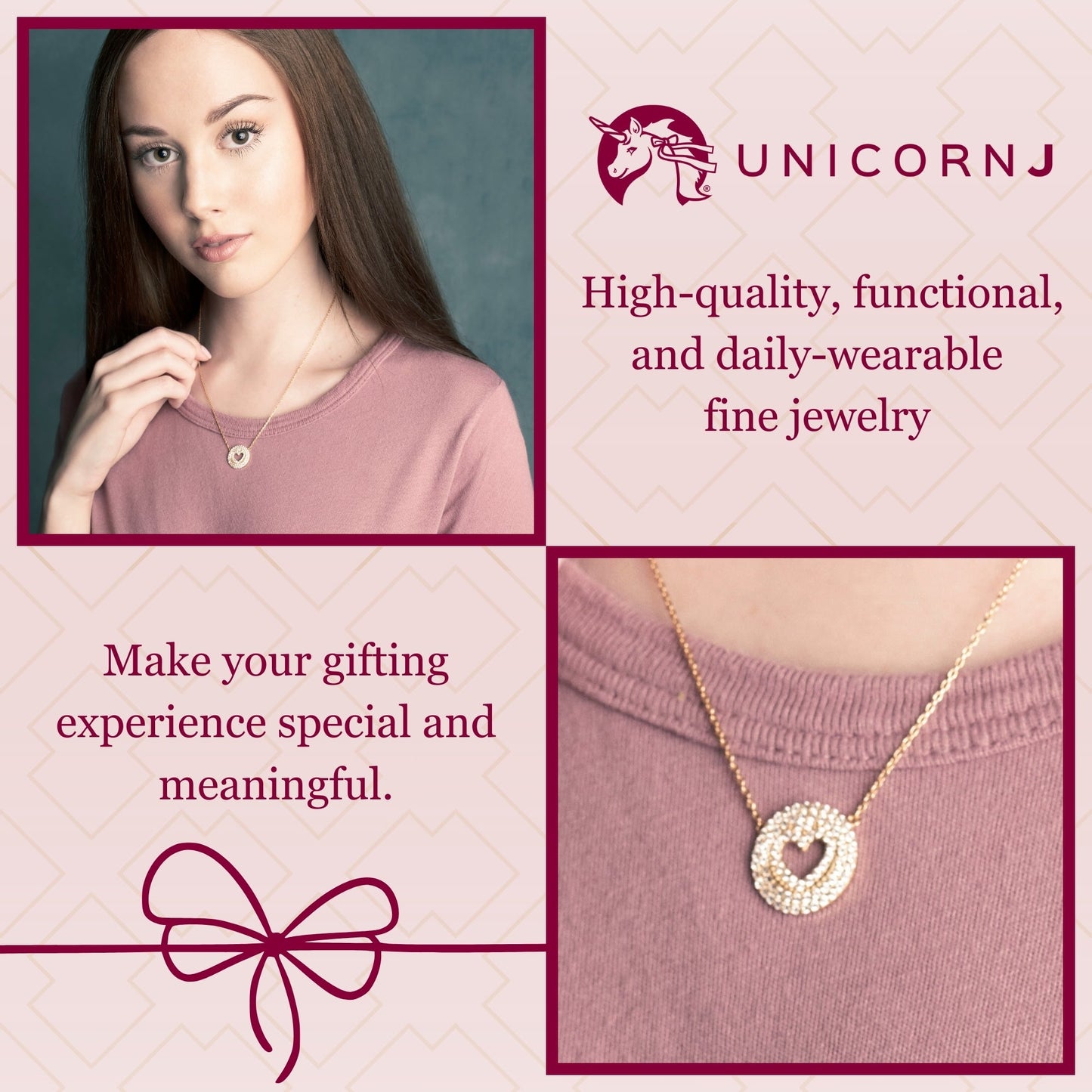 Pave CZ Disc Pendant Necklace with Heart Cut-Out