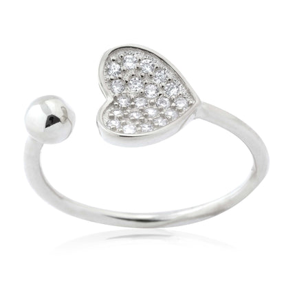Adjustable Heart Ring in Sterling Silver Pavé with CZ