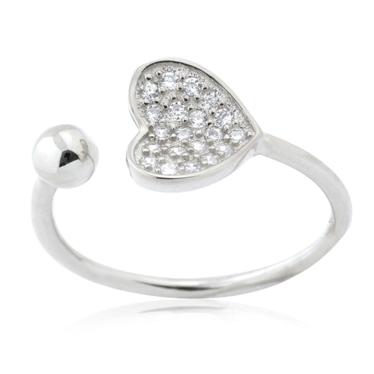 Adjustable Heart Ring in Sterling Silver Pavé with CZ