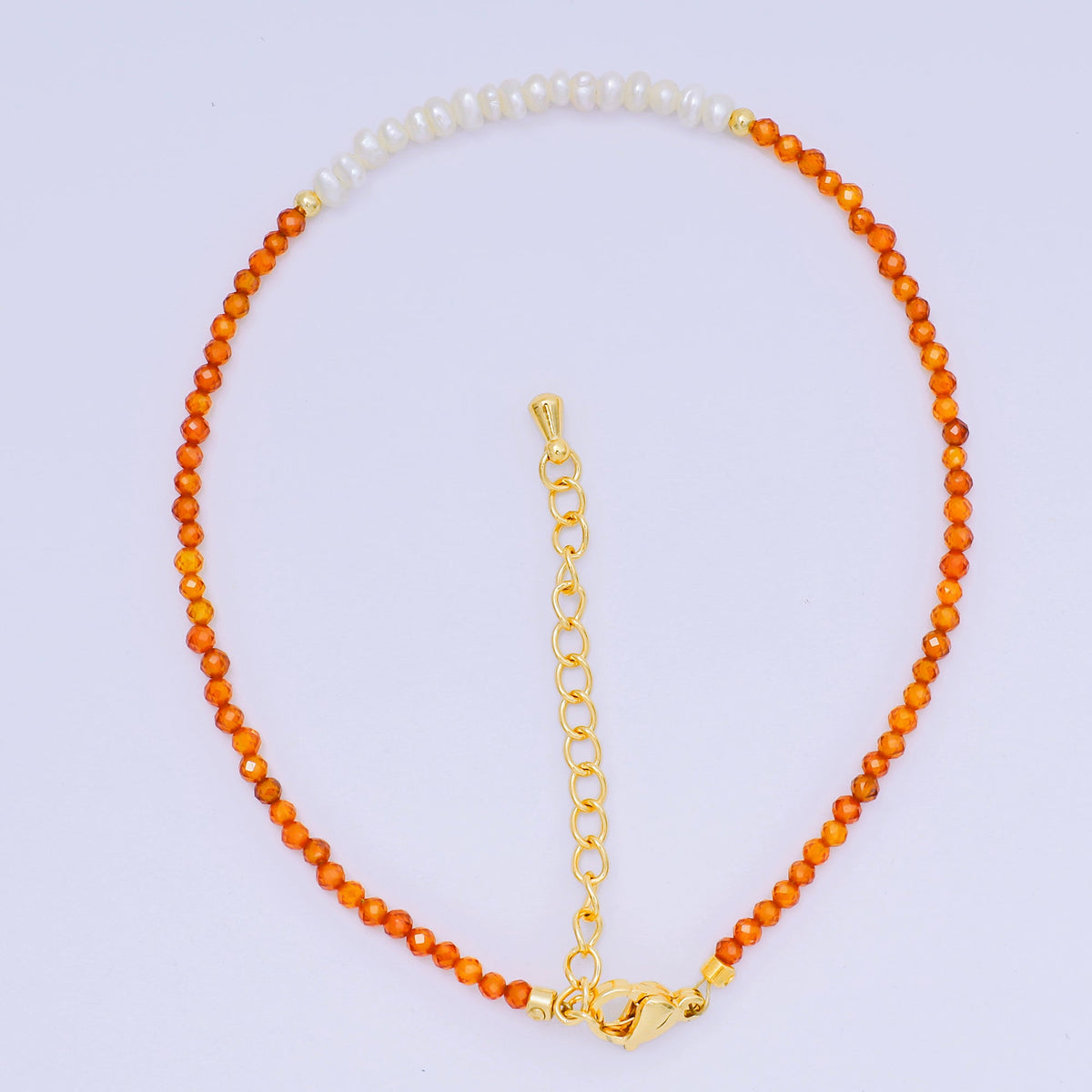 24K Gold Filled Natural Gemstone Bead Anklet with Extender