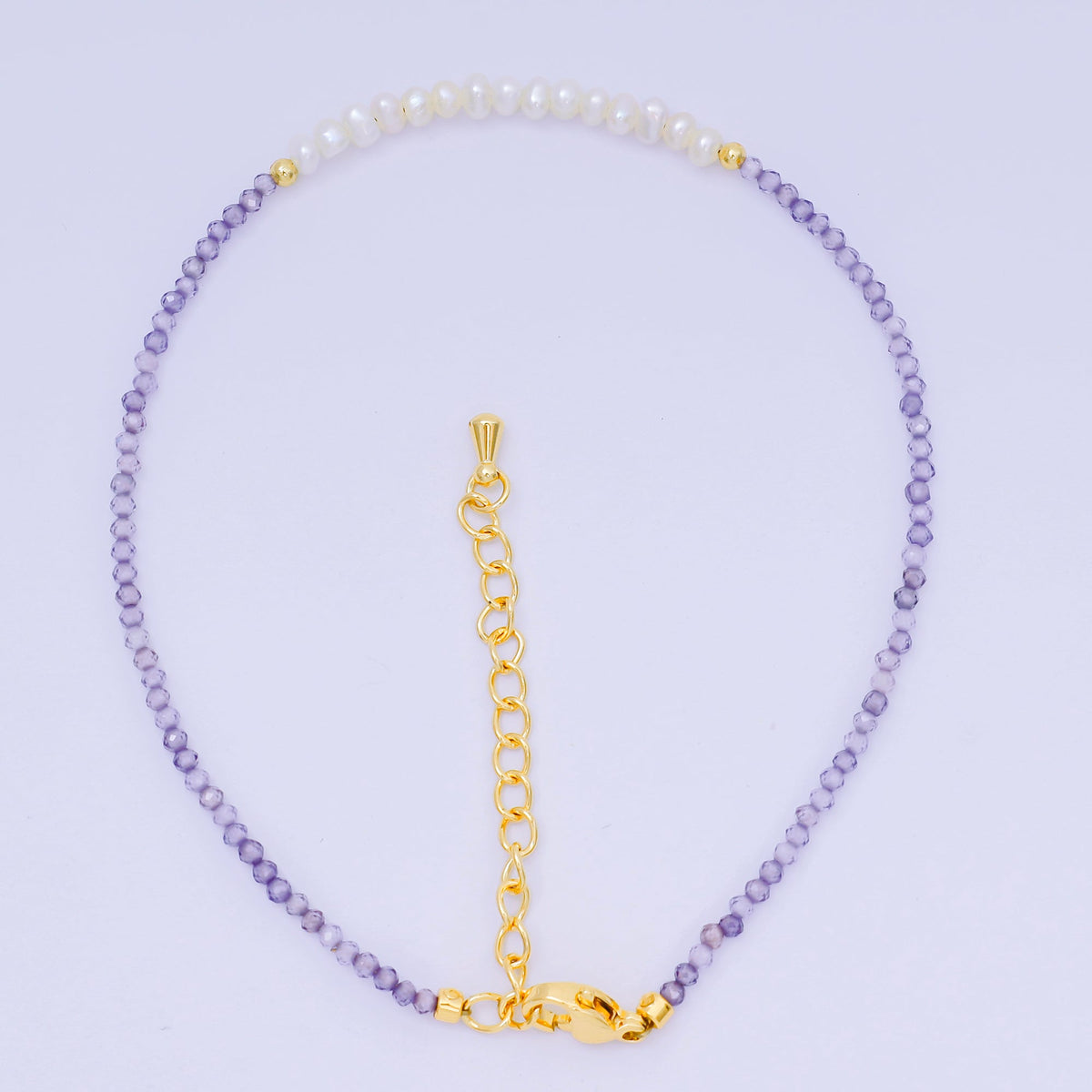 24K Gold Filled Natural Gemstone Bead Anklet with Extender