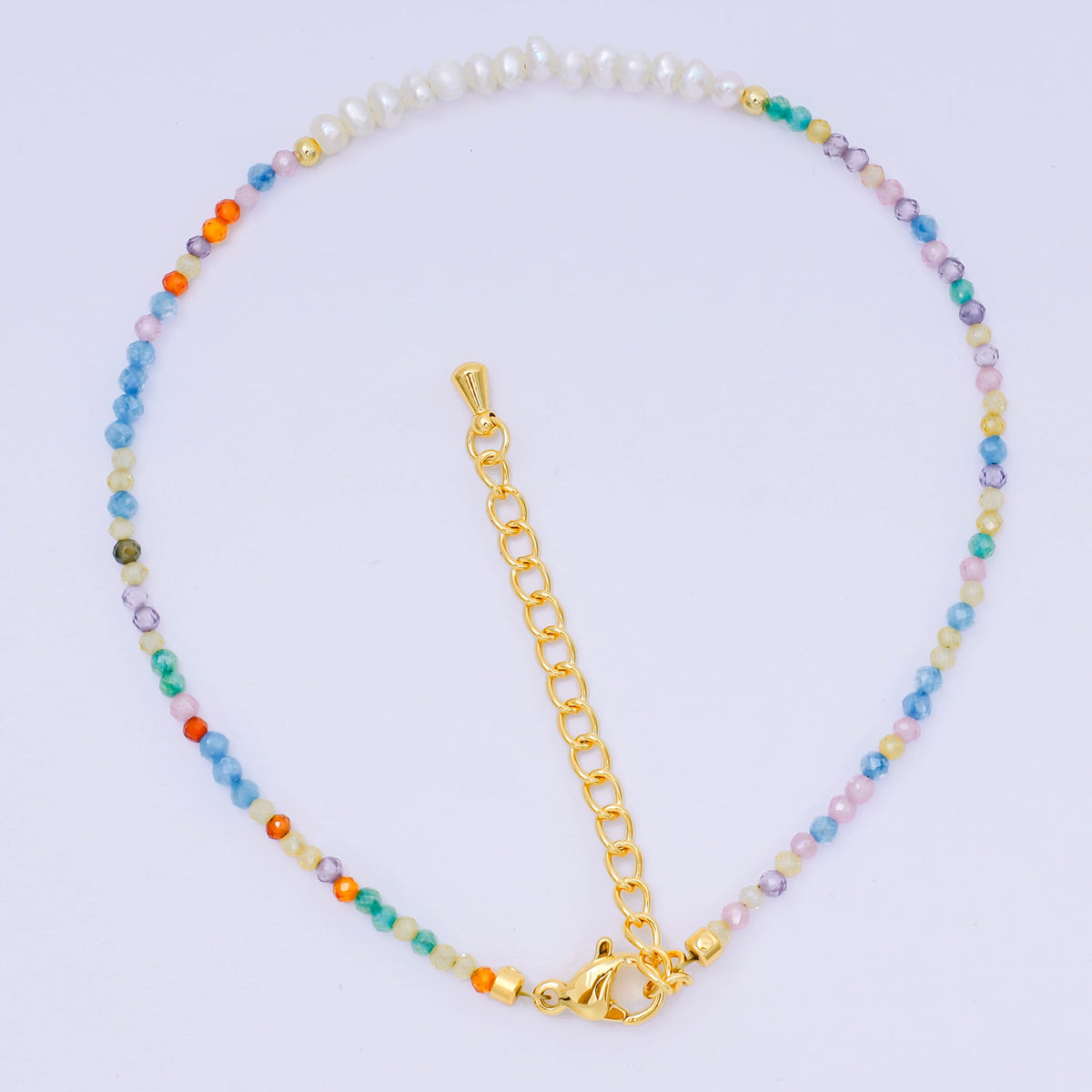 24K Gold Filled Natural Gemstone Bead Anklet with Extender