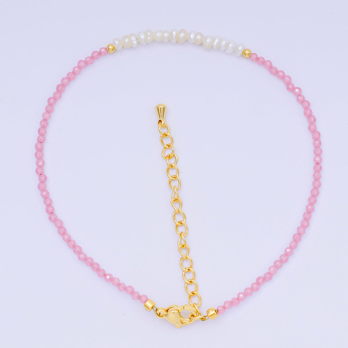 24K Gold Filled Natural Gemstone Bead Anklet with Extender