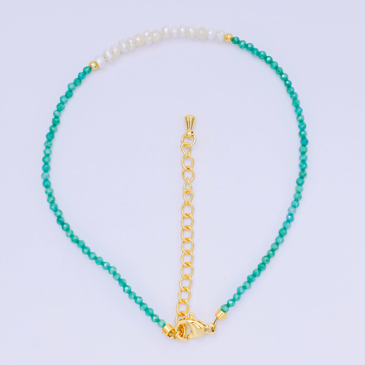 24K Gold Filled Natural Gemstone Bead Anklet with Extender