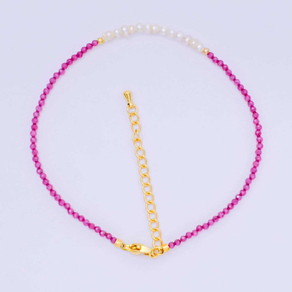 24K Gold Filled Natural Gemstone Bead Anklet with Extender