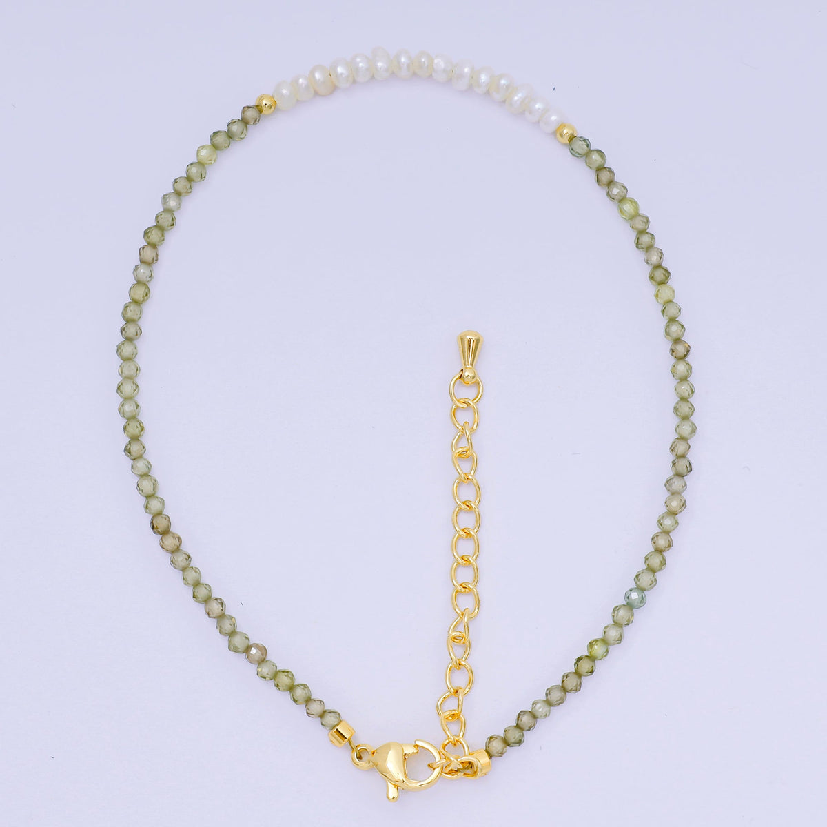 24K Gold Filled Natural Gemstone Bead Anklet with Extender