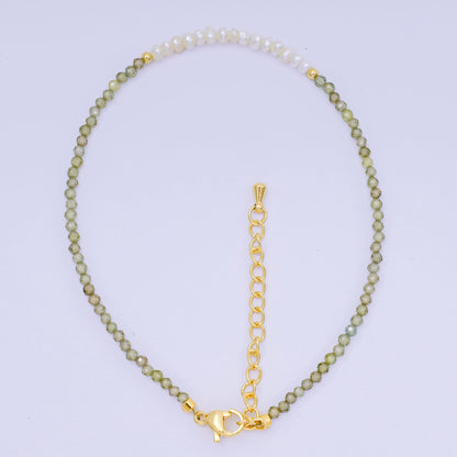 24K Gold Filled Natural Gemstone Bead Anklet with Extender