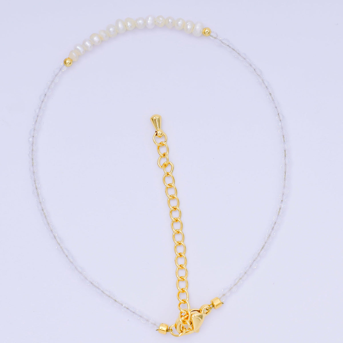 24K Gold Filled Natural Gemstone Bead Anklet with Extender