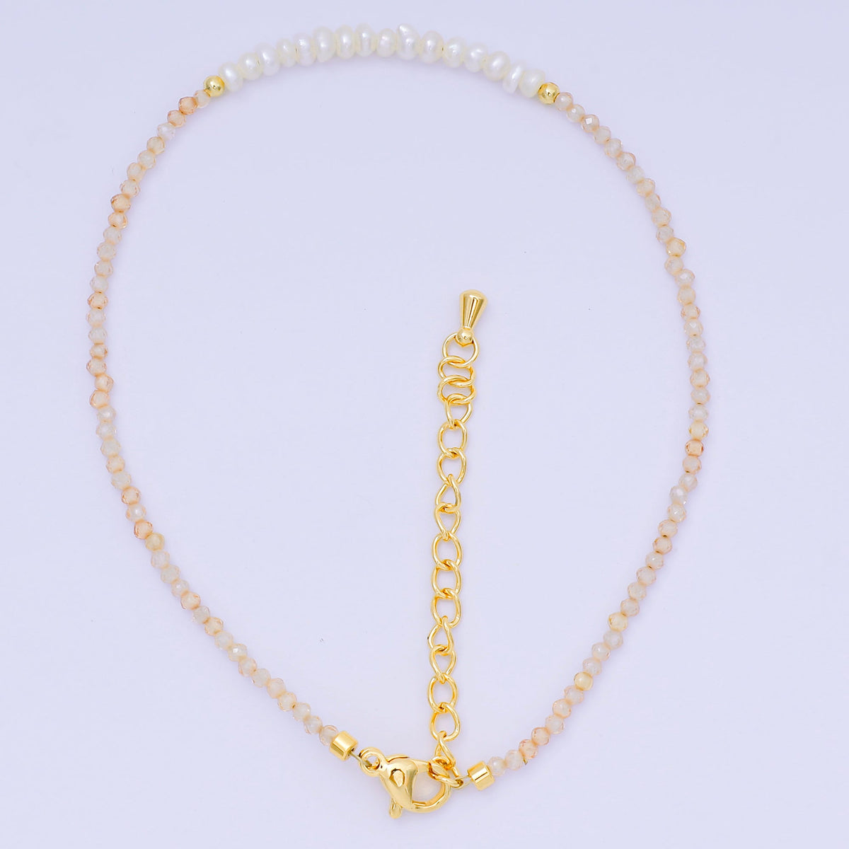 24K Gold Filled Natural Gemstone Bead Anklet with Extender