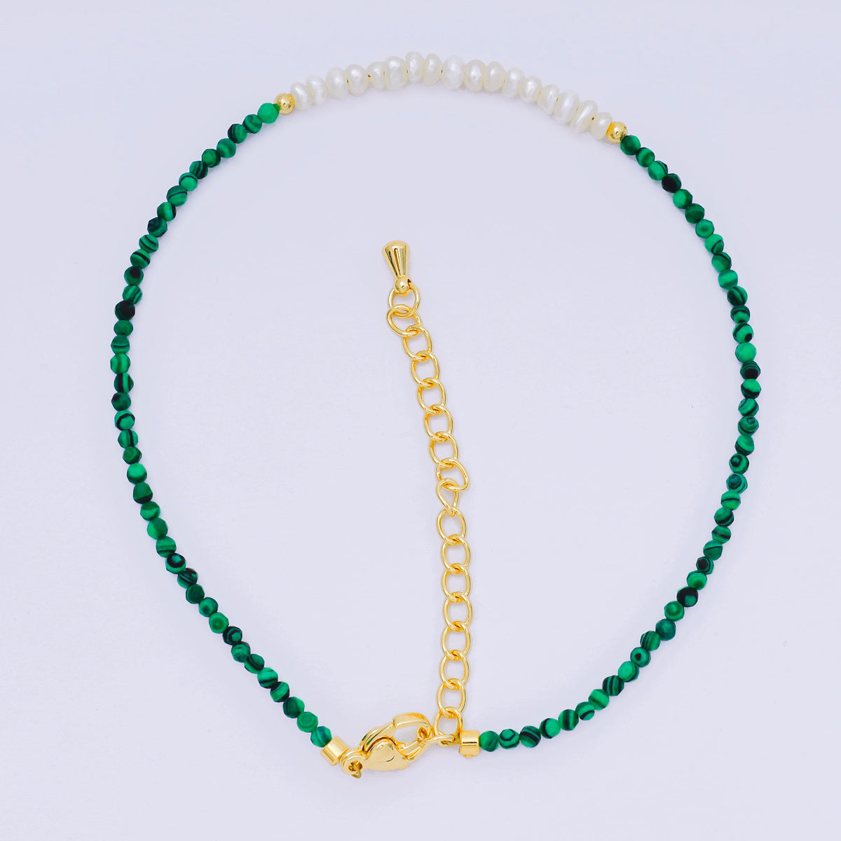 24K Gold Filled Natural Gemstone Bead Anklet with Extender