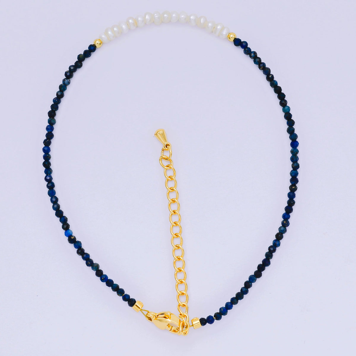 24K Gold Filled Natural Gemstone Bead Anklet with Extender