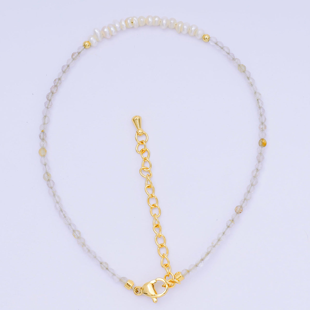 24K Gold Filled Natural Gemstone Bead Anklet with Extender