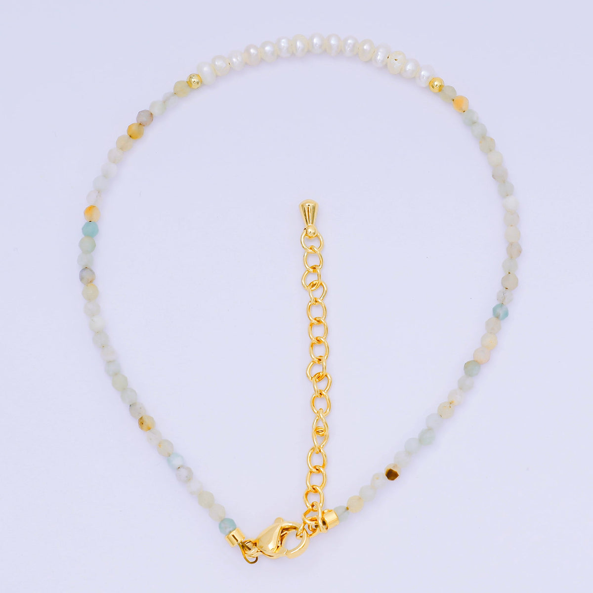 24K Gold Filled Natural Gemstone Bead Anklet with Extender