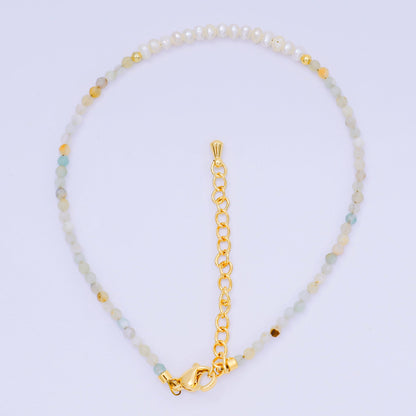 24K Gold Filled Natural Gemstone Bead Anklet with Extender