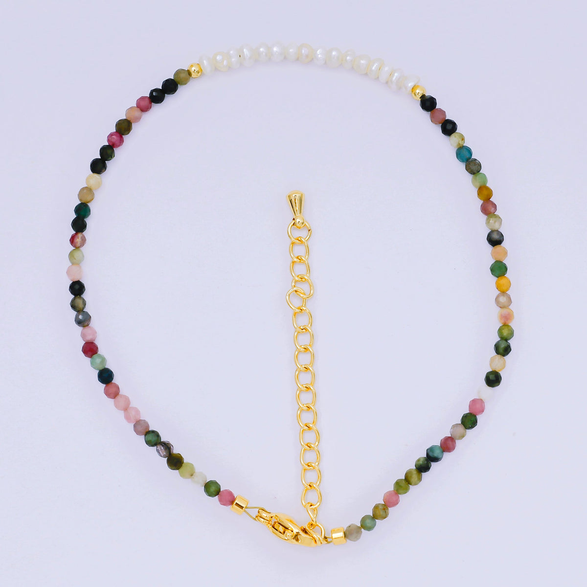 24K Gold Filled Natural Gemstone Bead Anklet with Extender