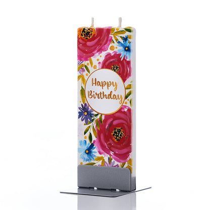 Flatyz Happy Birthday With Floral Print Candle