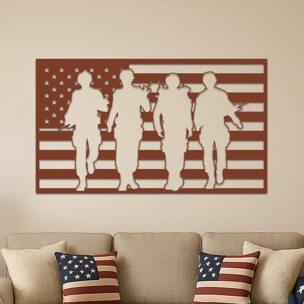 American Flag and Soldiers