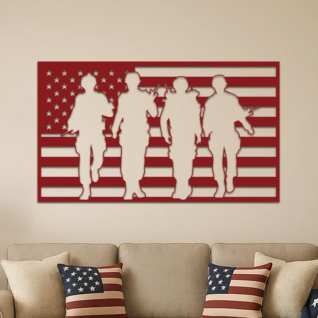 American Flag and Soldiers